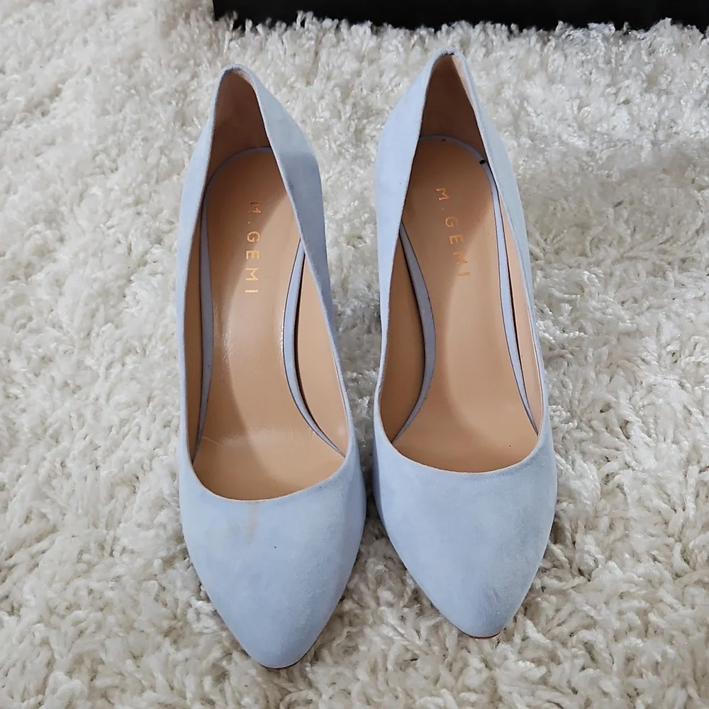 M.Gemi The Lustro  Powder Light  Suede Block Heels Pumps Size EU 38.5/US 8.5 - Picture 6 of 10